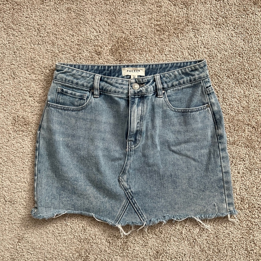 PacSun Light Blue Frayed Denim Mini Skirt